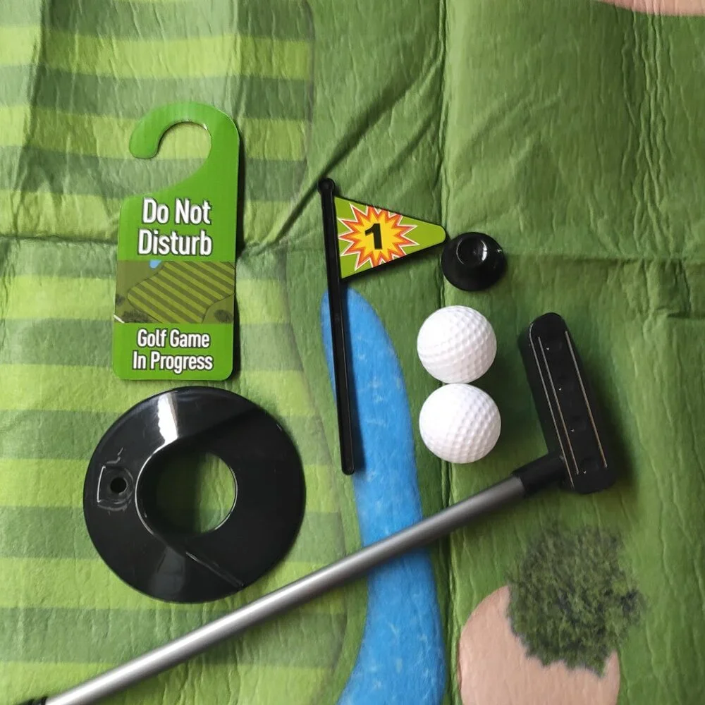 Dusor Toilet Golf Game Funny Gifts for Men (Green, Club, Balls, Hole, Tee, Sign)